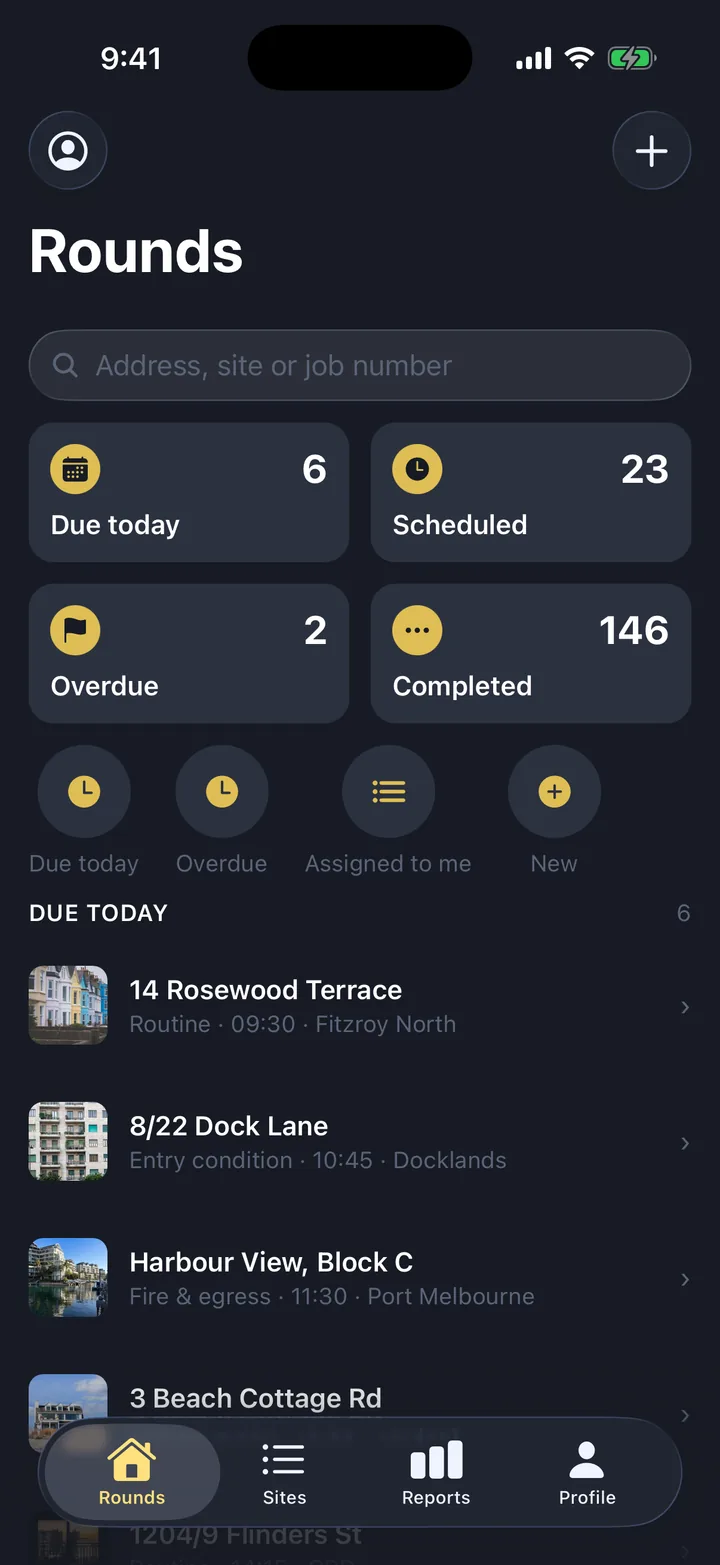 Inspections & checklists, the Rounds screen