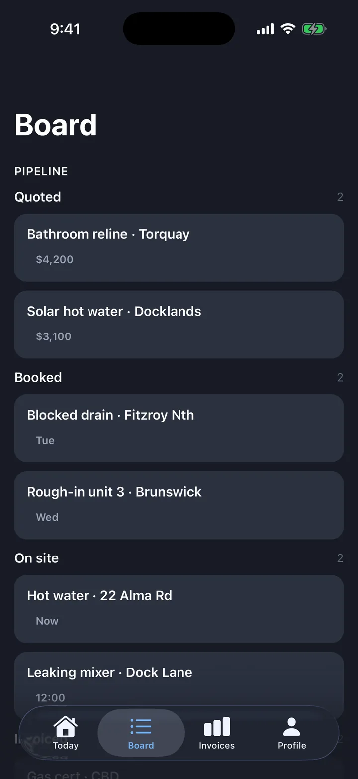 Jobs & field service, the Board screen