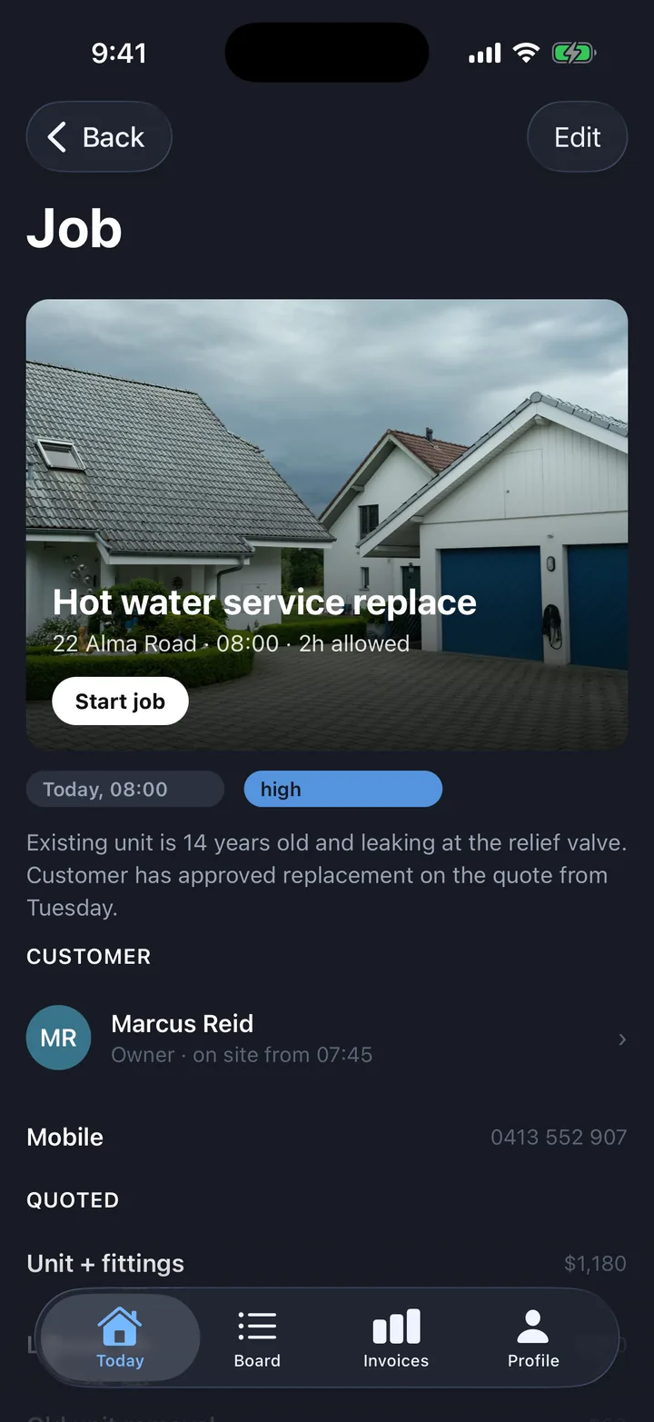Jobs & field service, the Job screen