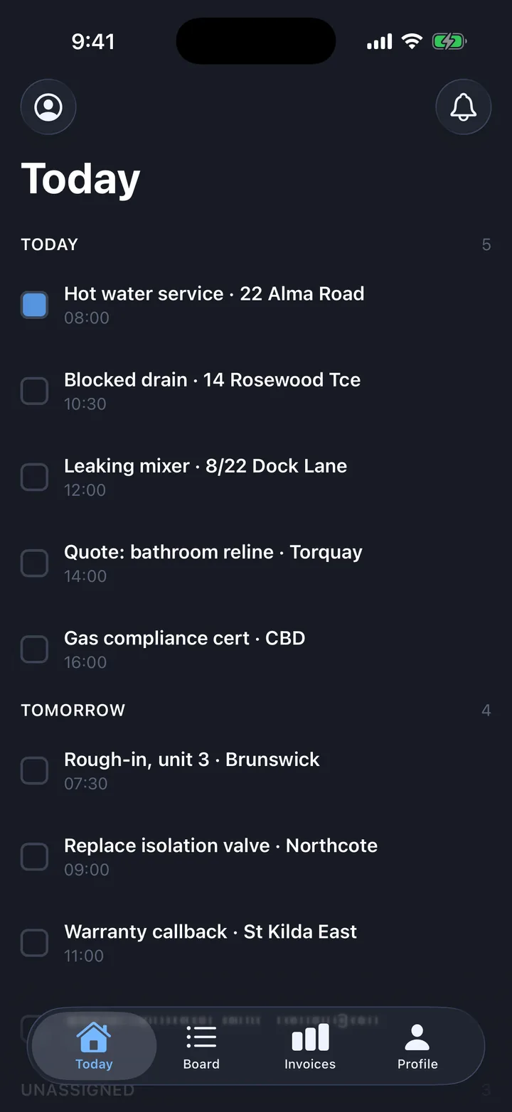 Jobs & field service, the Today screen