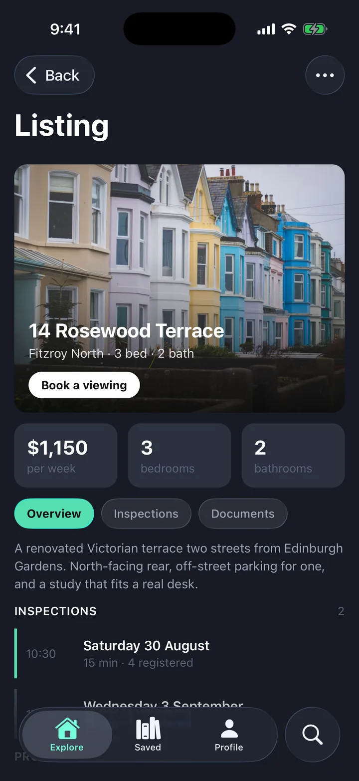 Listings & stays, the Listing screen