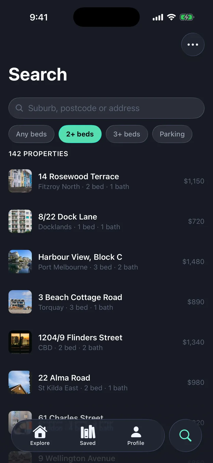 Listings & stays, the Search screen