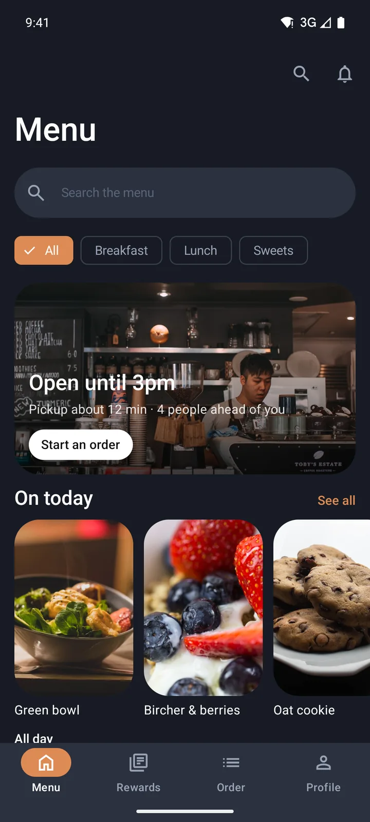 The same Menu screen, running on Android