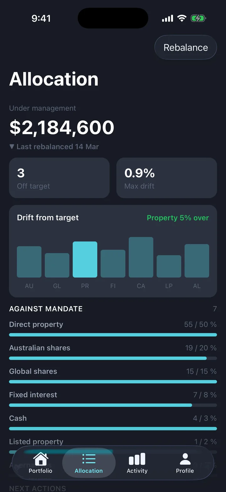 Portfolio & holdings, the Allocation screen