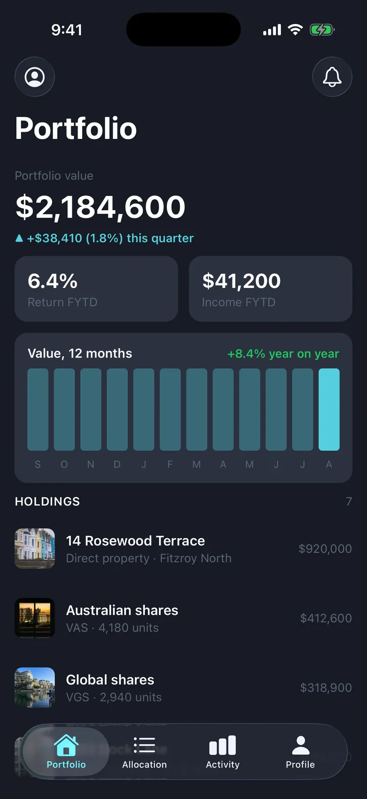 Portfolio & holdings, the Portfolio screen